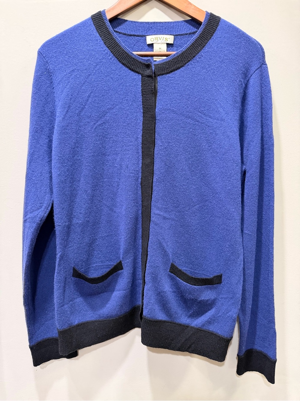💎 Orvis 100% Cashmere Royal Blue Color-Trim Cardigan Sweater 💎